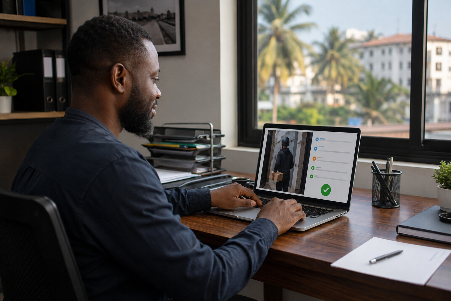 Lagos dispatch operator reviewing structured job level proof on GoSendAm Lagos dispatch operator reviewing structured job level proof on GoSendAm