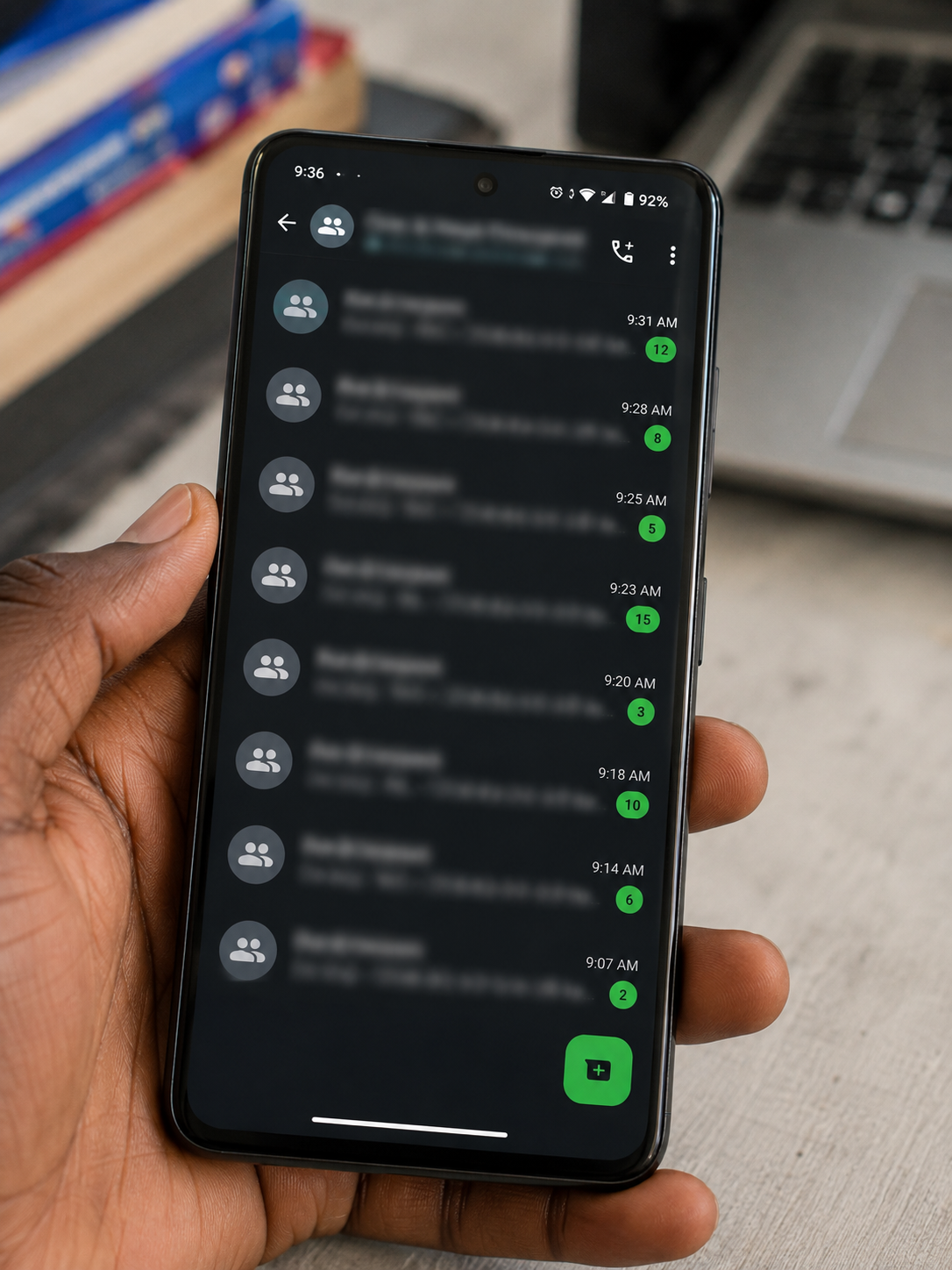 Crowded Lagos WhatsApp dispatch group with anonymous unverified riders
