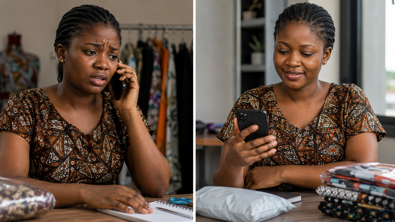 Before and after comparison of WhatsApp dispatch versus structured delivery
