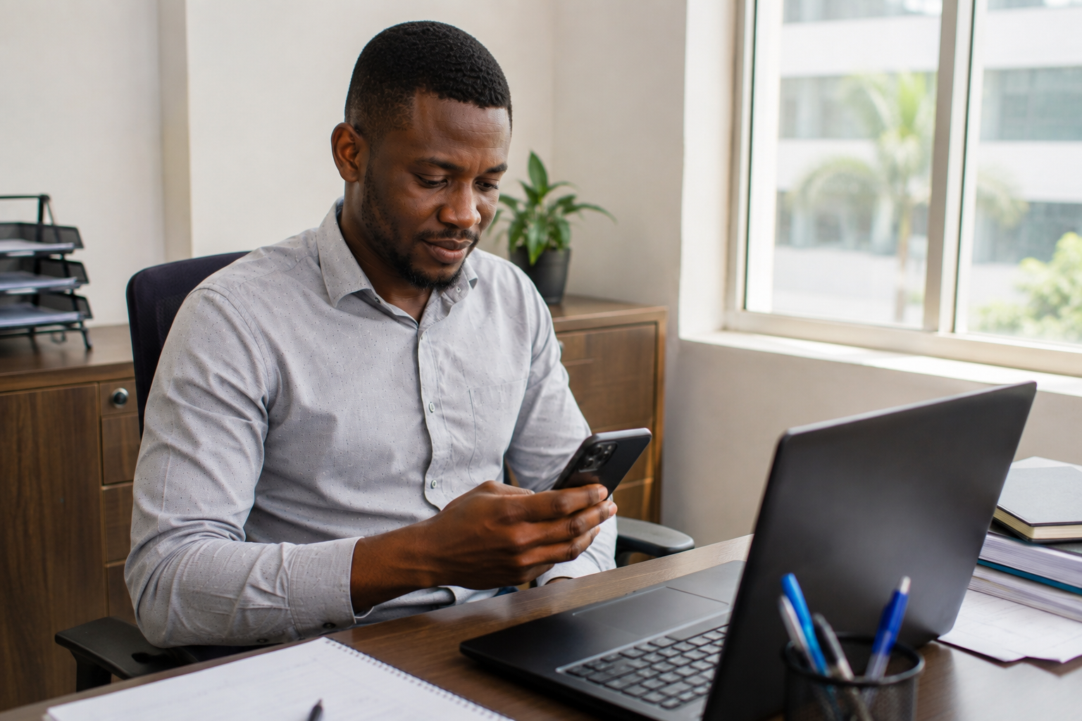 Lagos dispatch operator checking real-time delivery status update