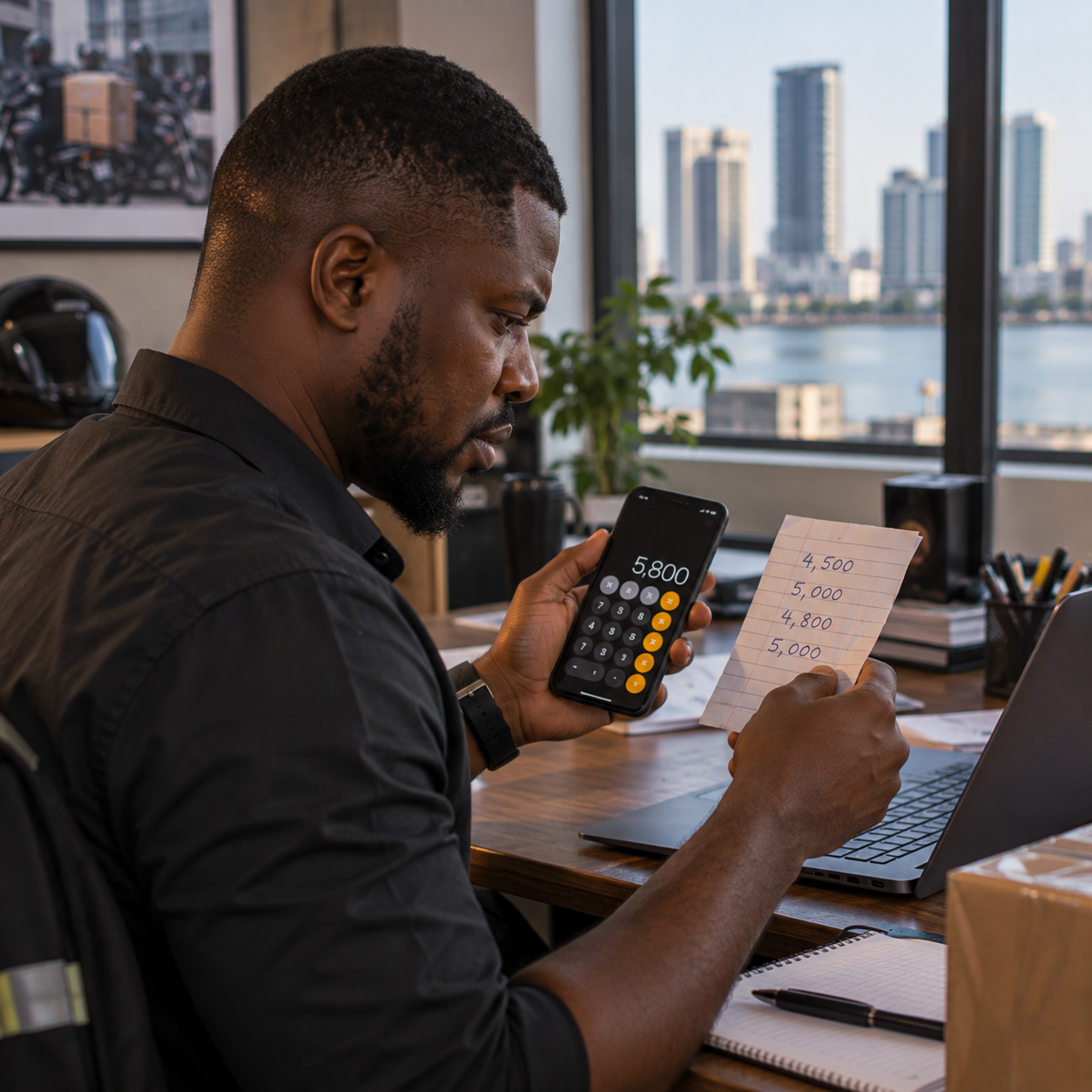 Lagos dispatch operator checking a delivery pricing gap