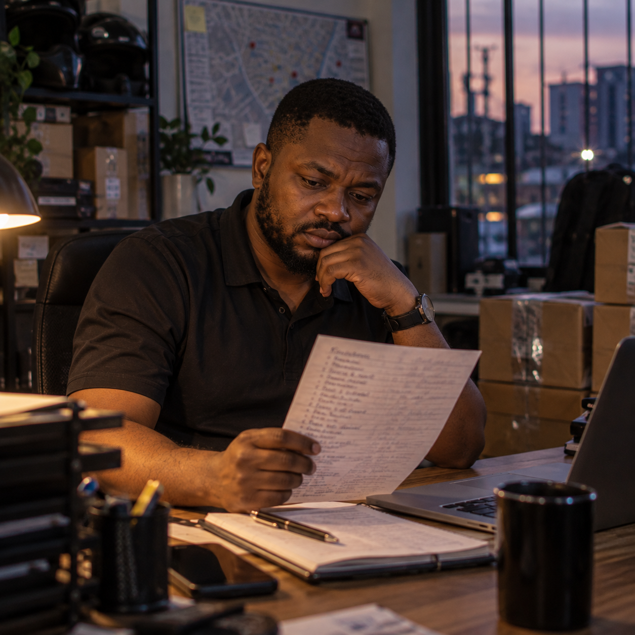 Lagos dispatch operator reviewing his vendor list honestly Lagos dispatch operator reviewing his vendor list honestly