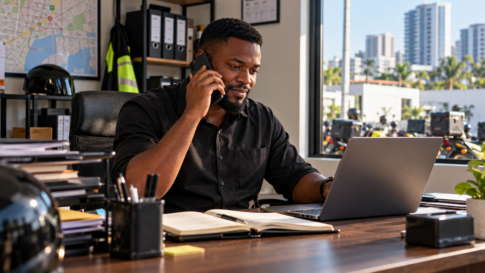Lagos dispatch operator confidently referencing a delivery record Lagos dispatch operator confidently referencing a delivery record