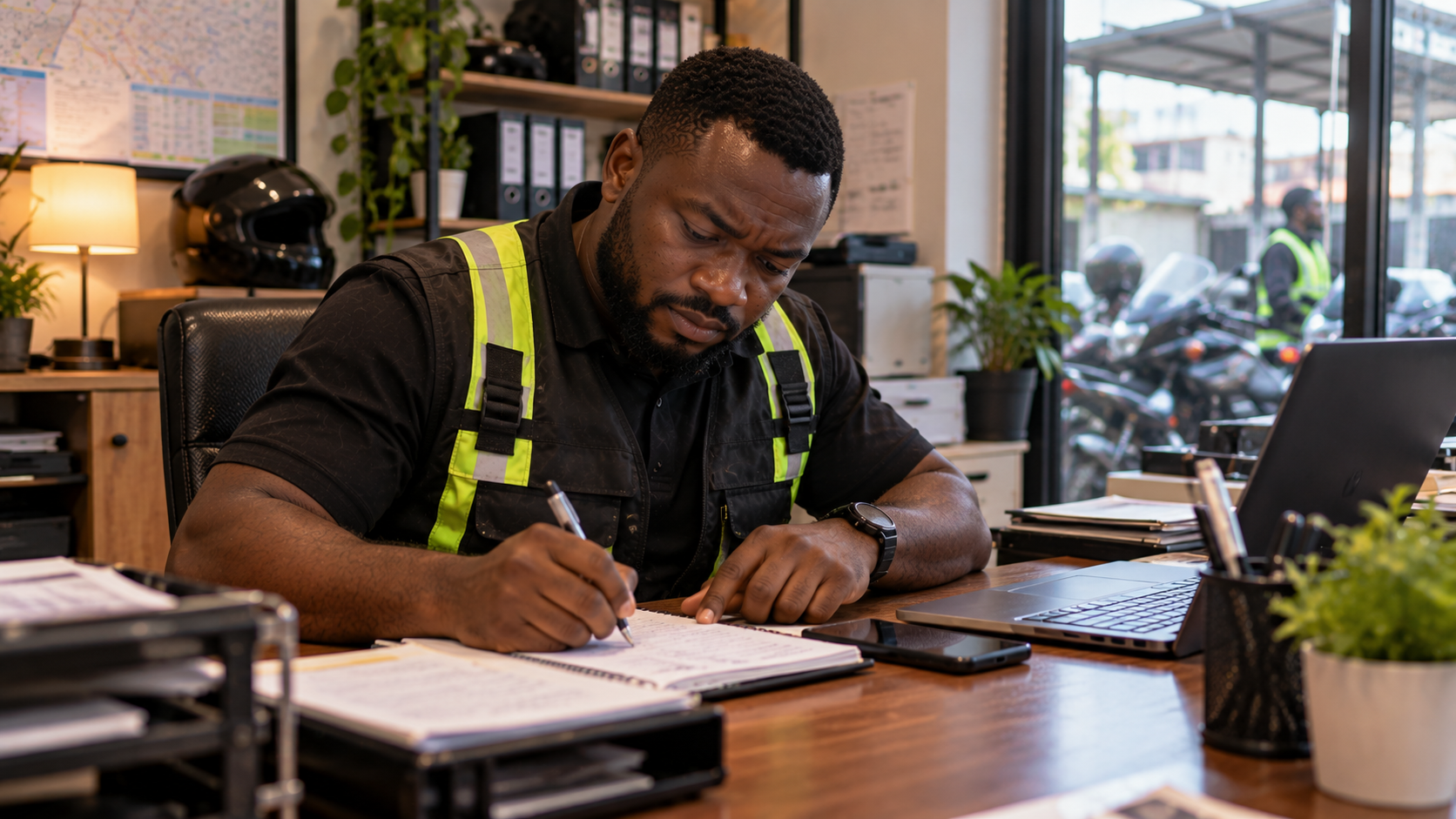 Lagos dispatch operator recording job details during a delivery issue