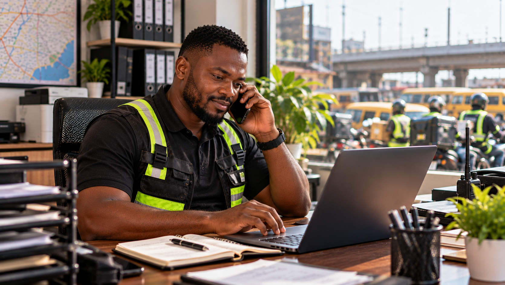 Lagos dispatch operator calmly resolving a delivery call using records
