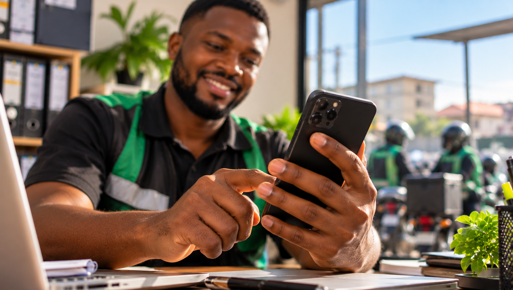 Lagos dispatch operator tapping Create Business to start his account Lagos dispatch operator tapping Create Business to start his account