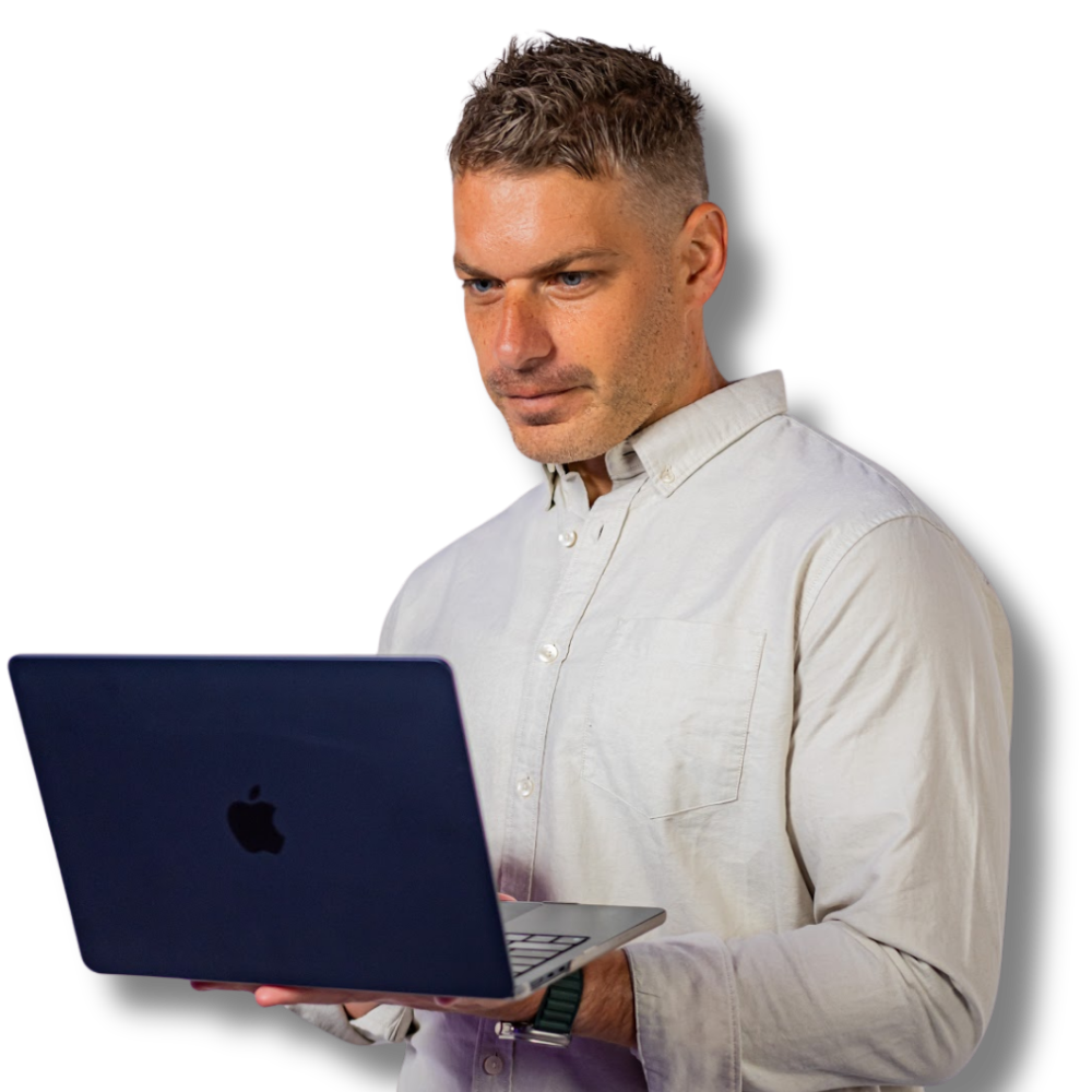 Adam reviewing business data