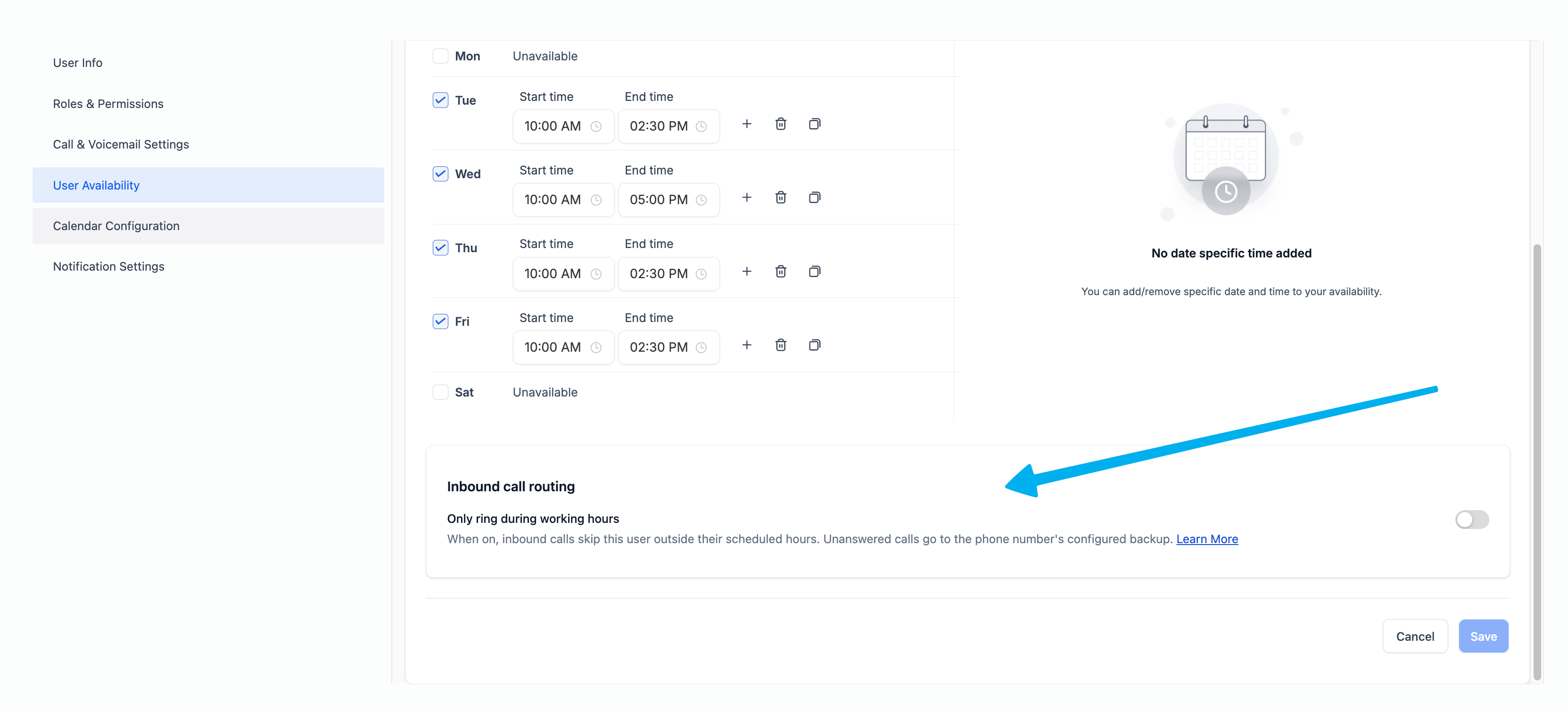 Turning on after-hours call routing in revenu