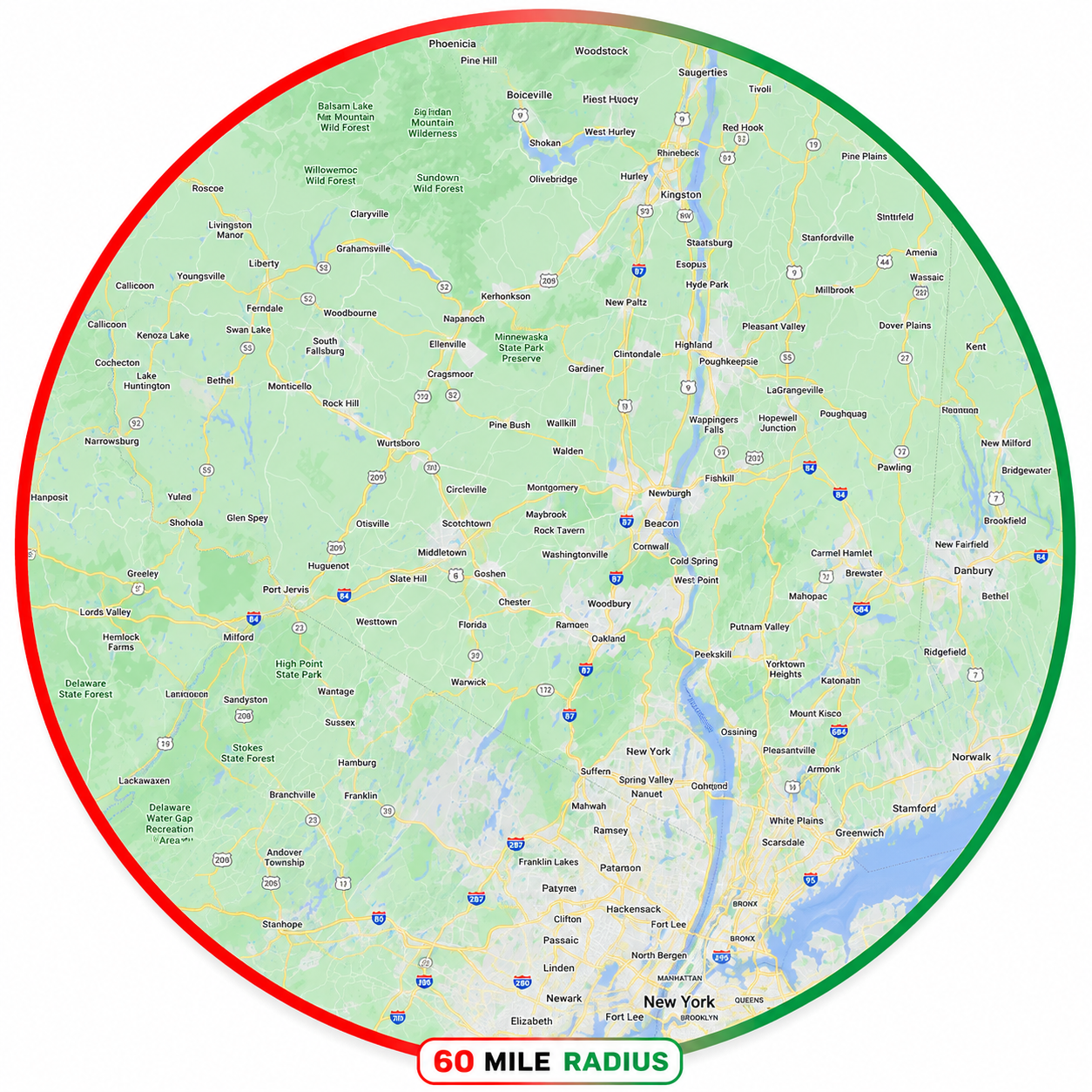 First Quality Painting LLC service area map - Hudson Valley NY