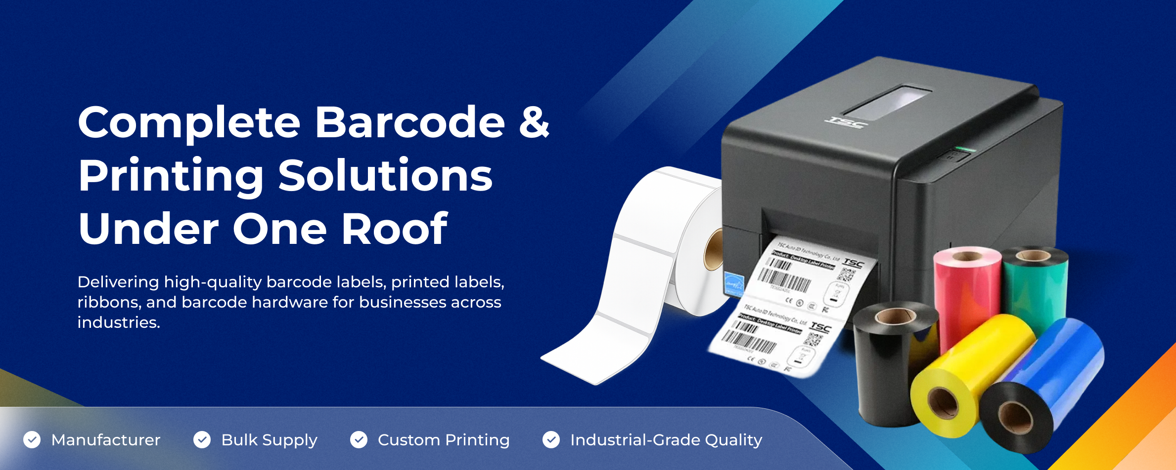Complete barcode and printing solutions in India including labels, ribbons, printers and software in india