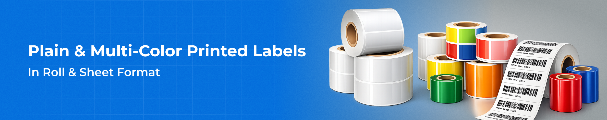 Plain and multi-color printed labels available in roll and sheet format for industrial and commercial use