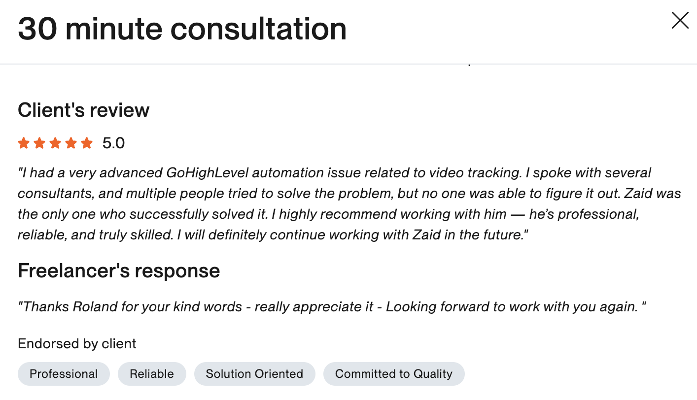 Client feedback chat screenshot