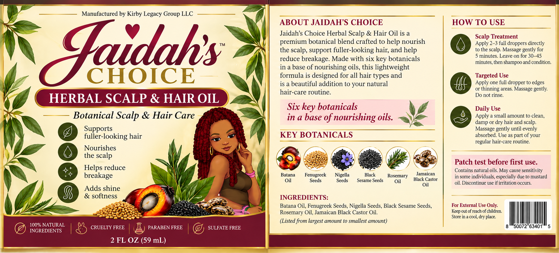 Jaidah’s Choice Herbal Scalp & Hair Oil promotional image with Shop Jaidah’s Choice call to action.