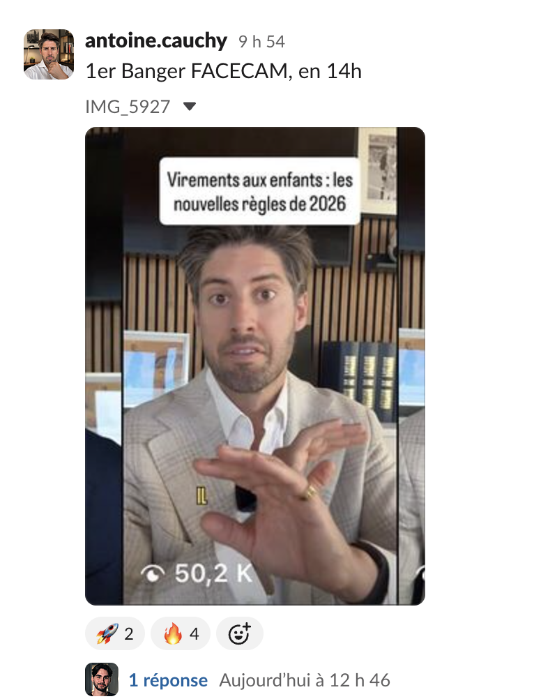 Message d'un membre dans le Slack Personal Ascension