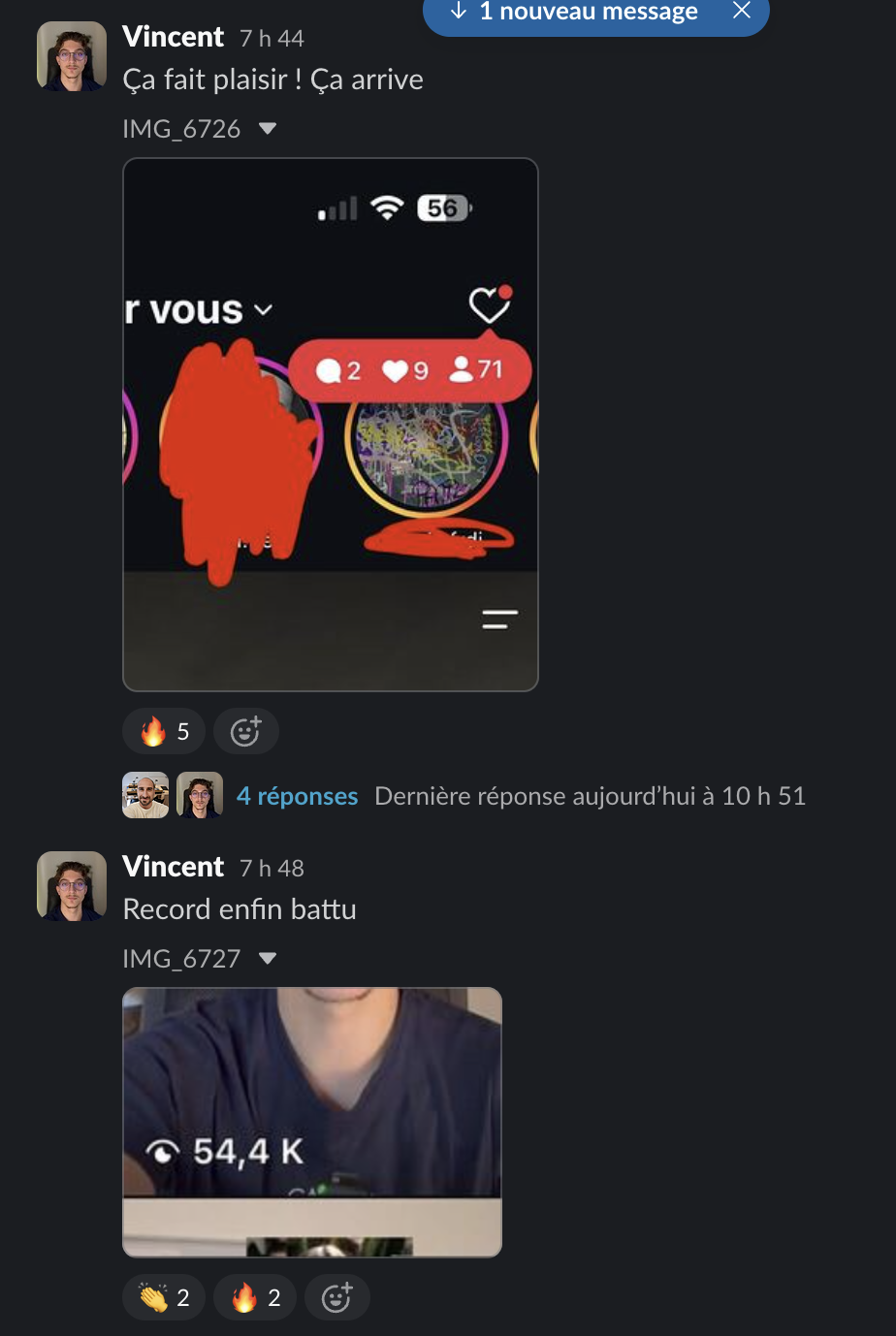 Message d'un membre dans le Slack Personal Ascension