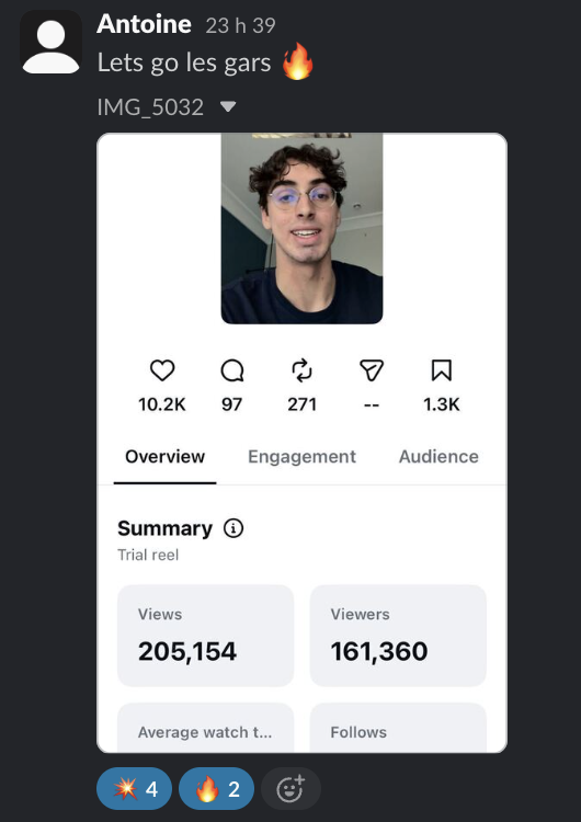 Message d'un membre dans le Slack Personal Ascension
