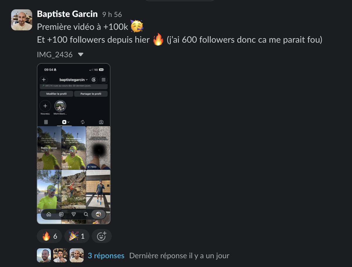Message d'un membre dans le Slack Personal Ascension