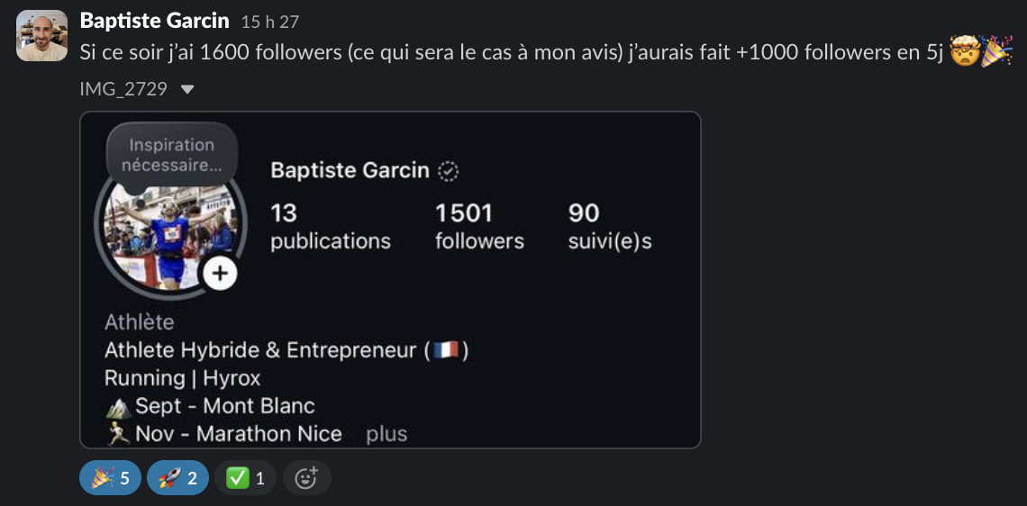 Message d'un membre dans le Slack Personal Ascension