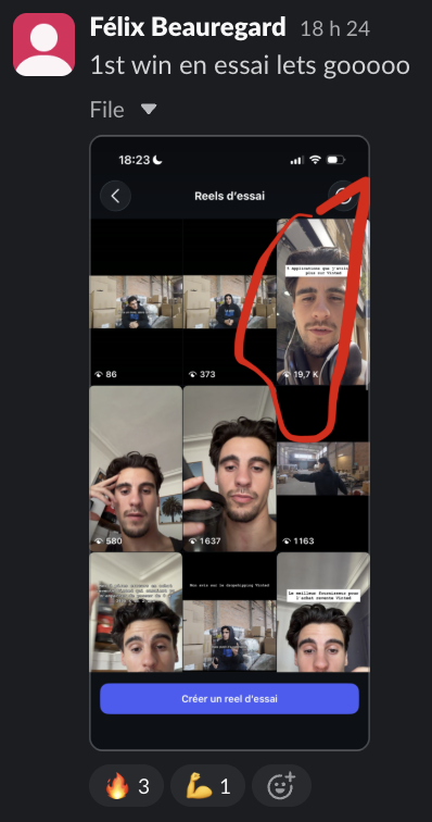 Message d'un membre dans le Slack Personal Ascension