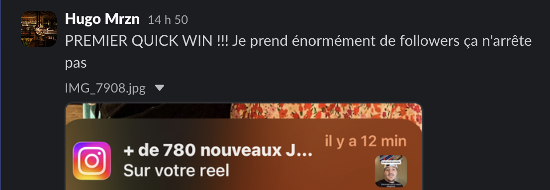 Message d'un membre dans le Slack Personal Ascension