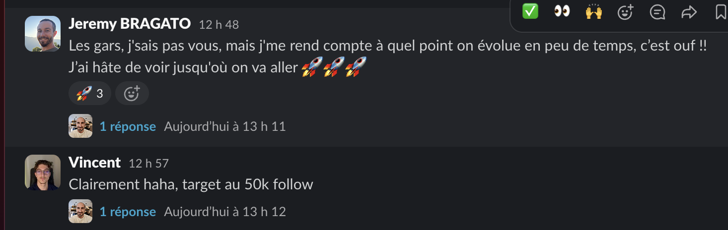 Message d'un membre dans le Slack Personal Ascension
