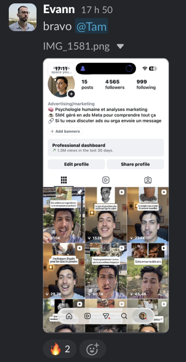 Message d'un membre dans le Slack Personal Ascension