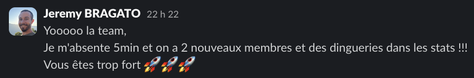 Message d'un membre dans le Slack Personal Ascension