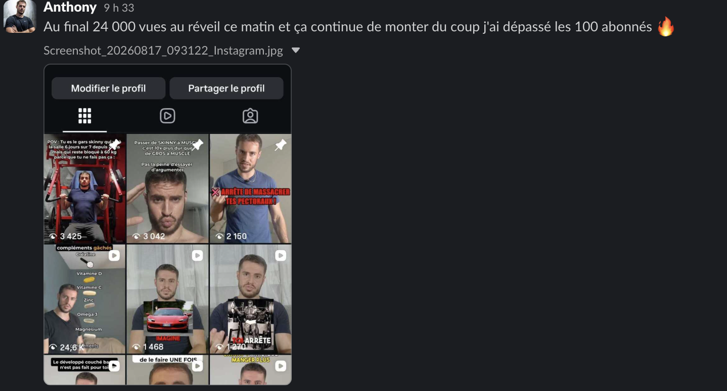 Message d'un membre dans le Slack Personal Ascension