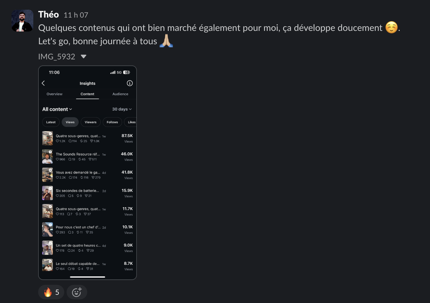 Message d'un membre dans le Slack Personal Ascension