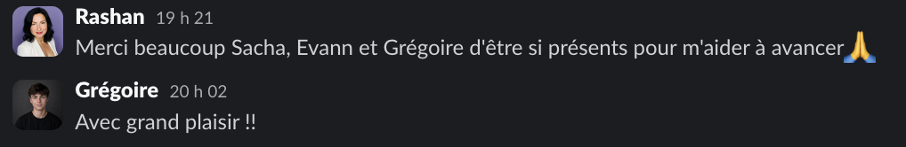Message d'un membre dans le Slack Personal Ascension