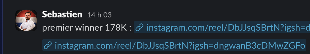 Message d'un membre dans le Slack Personal Ascension