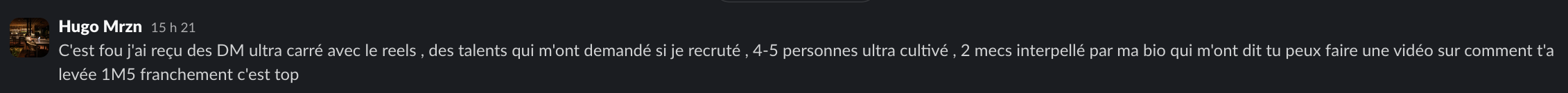 Message d'un membre dans le Slack Personal Ascension
