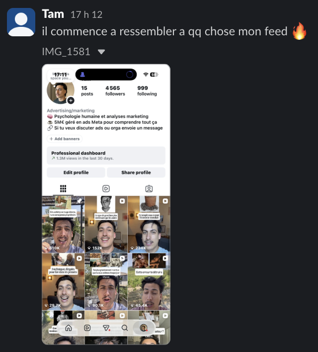 Message d'un membre dans le Slack Personal Ascension