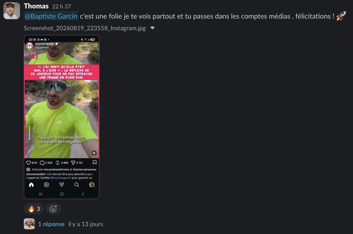 Message d'un membre dans le Slack Personal Ascension