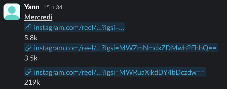 Message d'un membre dans le Slack Personal Ascension