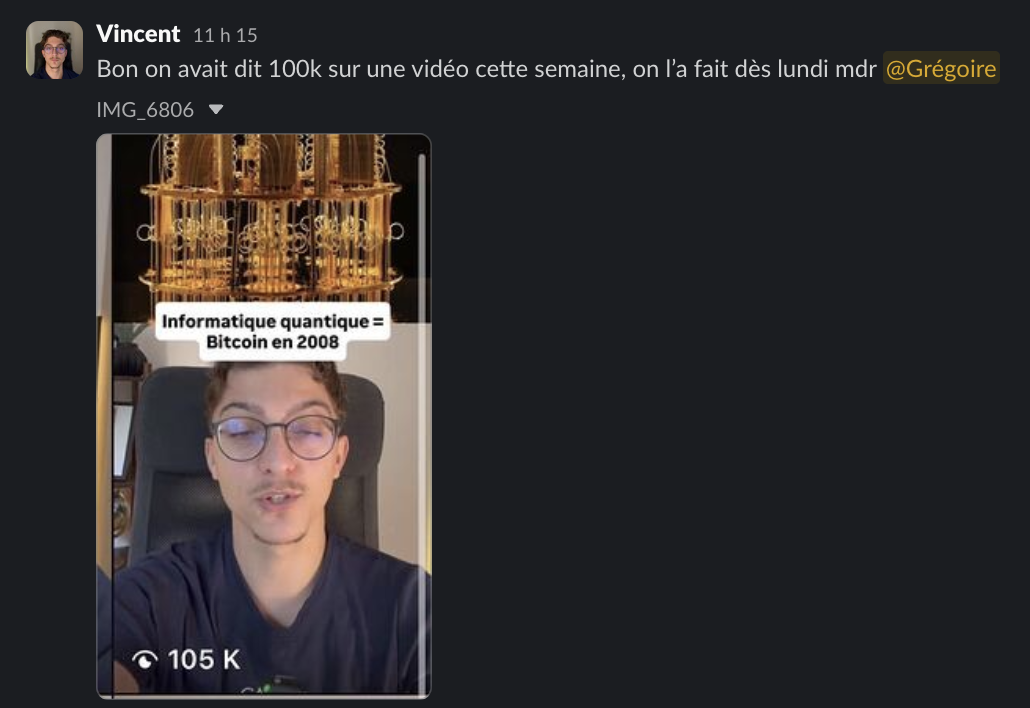 Message d'un membre dans le Slack Personal Ascension
