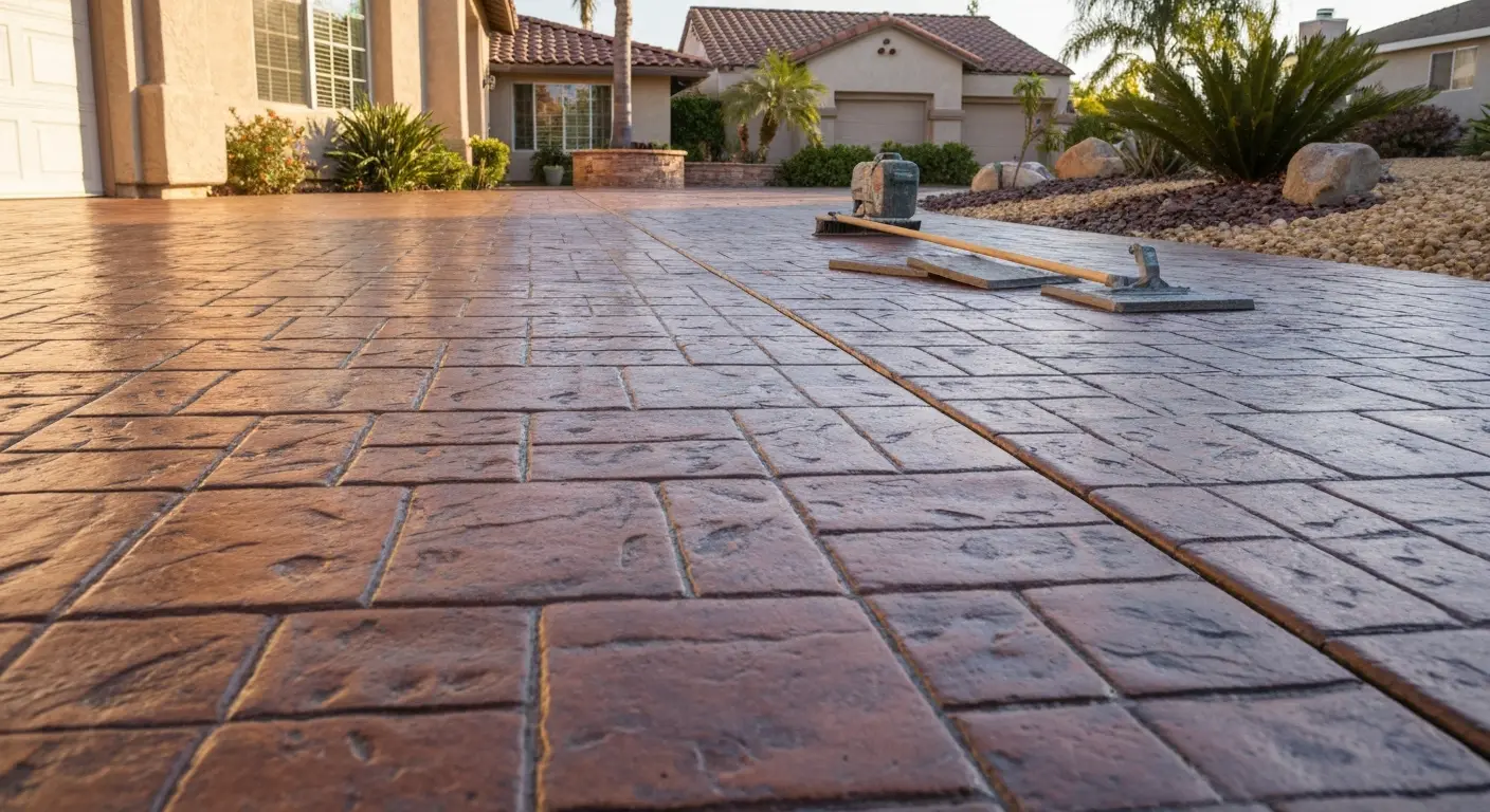 Stamped decorative concrete driveway