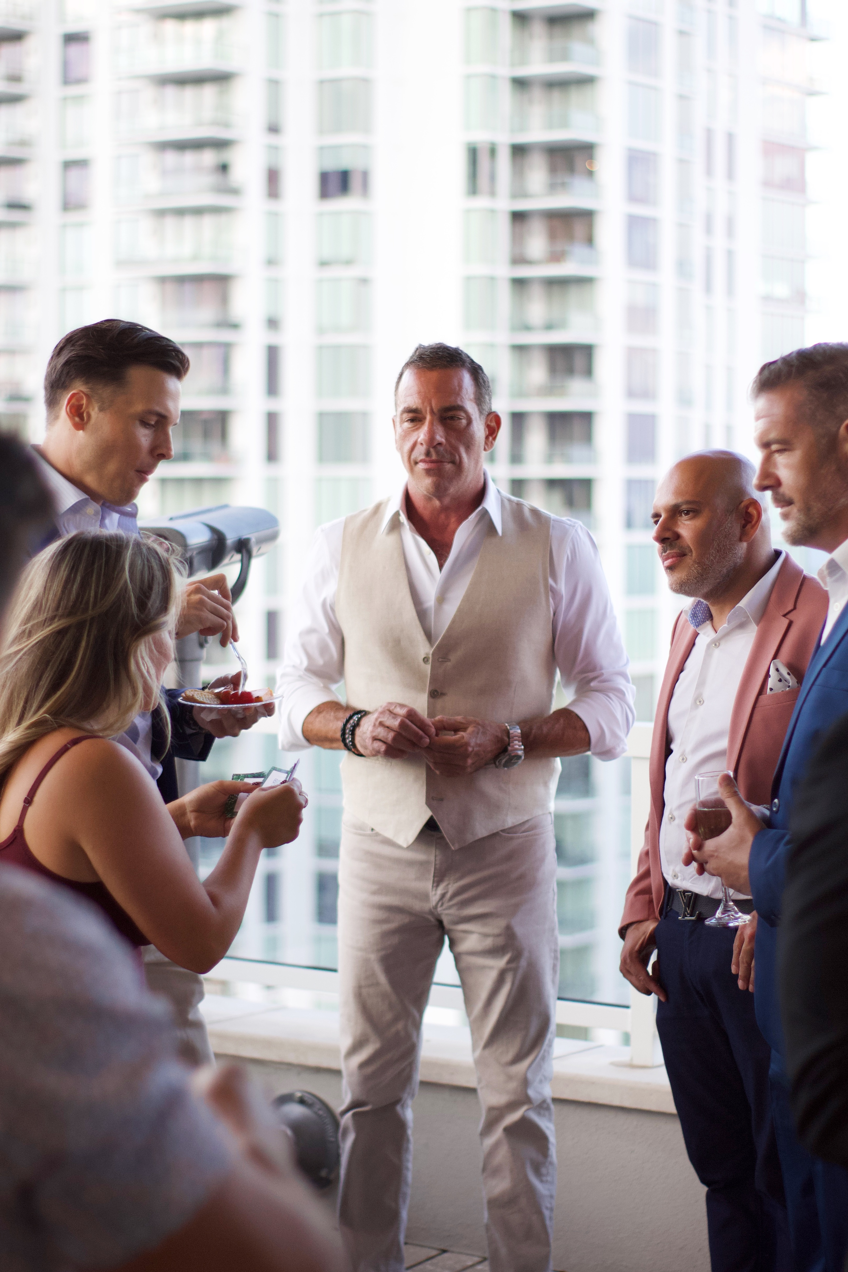 Networking hour — men talking at a Meet In The Wild event
