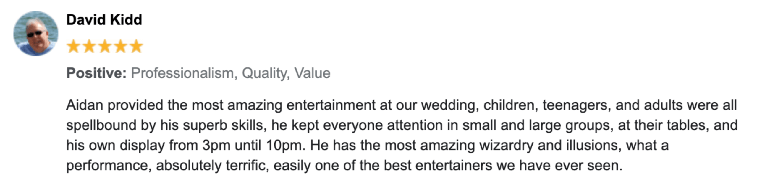 Screenshot of a five-star Google review from a recent wedding client