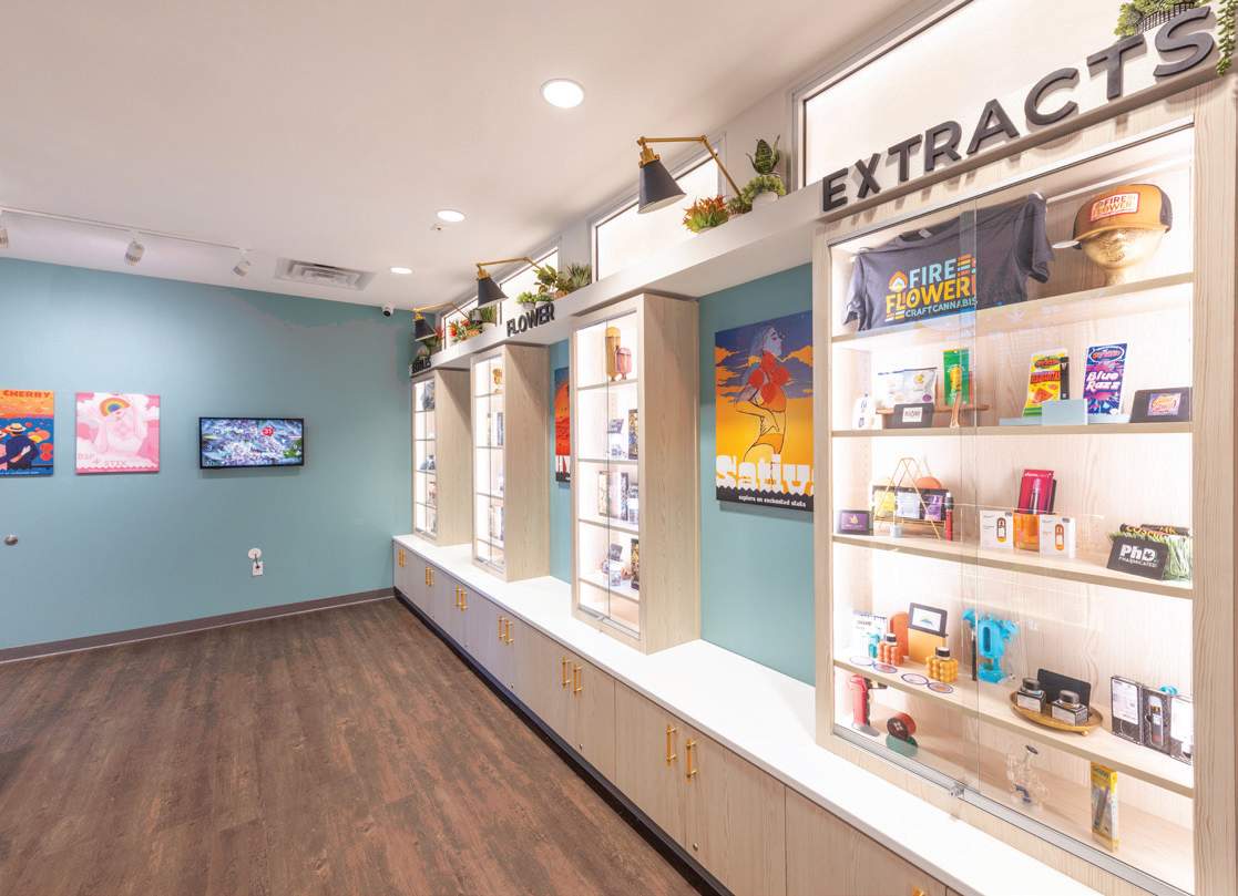 FireFlower dispensary interior with display cases