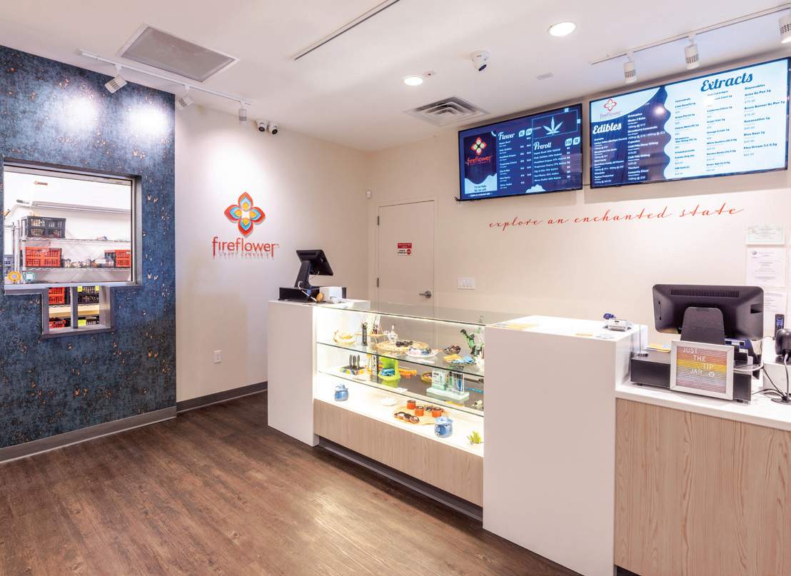FireFlower dispensary interior with cultivation window
