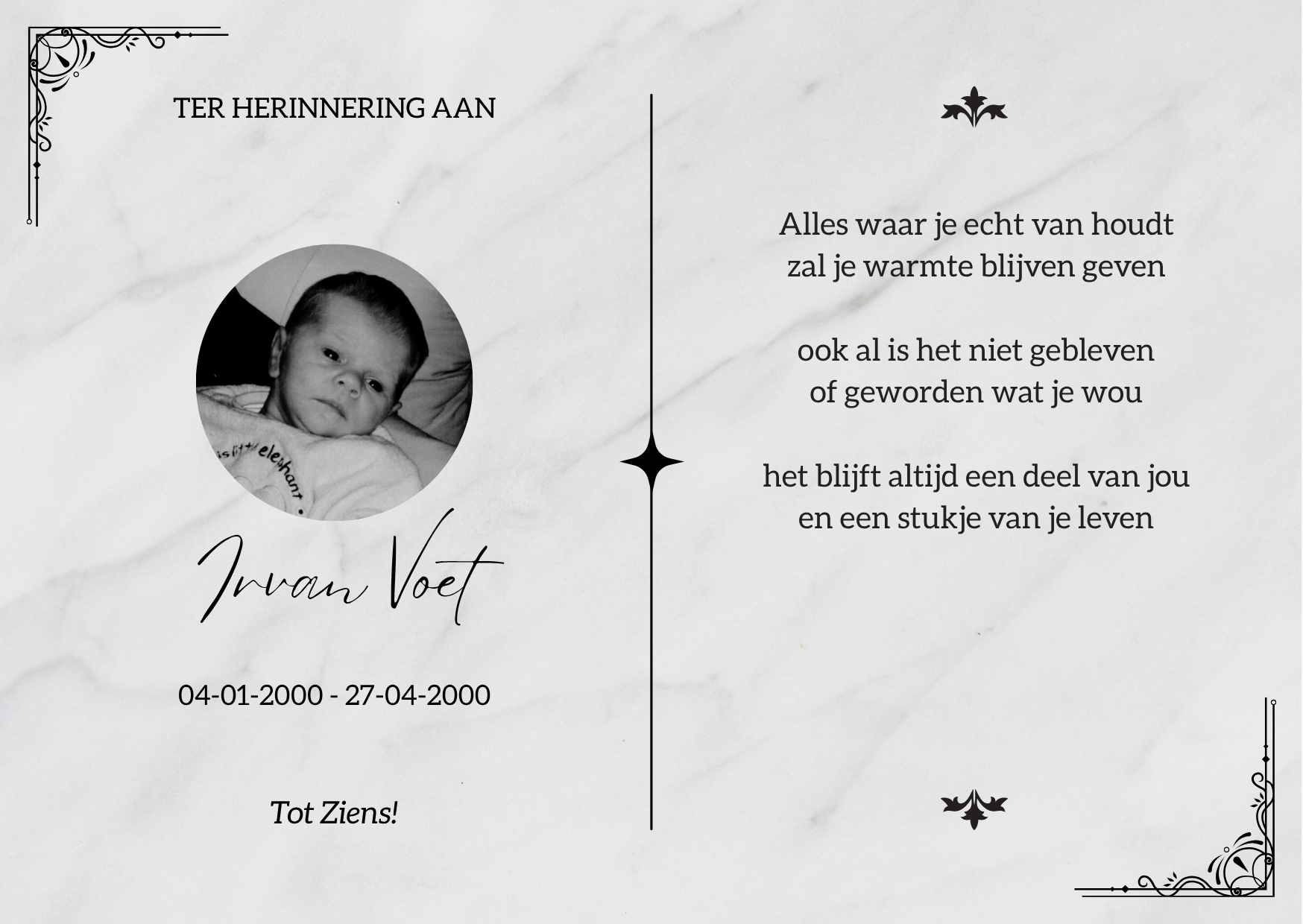 Kaartje tbv uitstrooien as van Irvan Kaartje tbv uitstrooien as van Irvan
