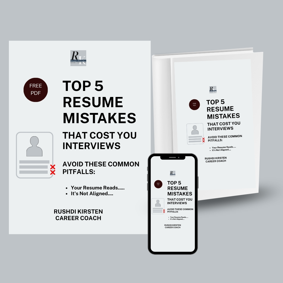 Cover image of free PDF guide titled ‘Top 5 Resume Mistakes That Cost You Interviews’ from RK Grow Coaching, available for instant download