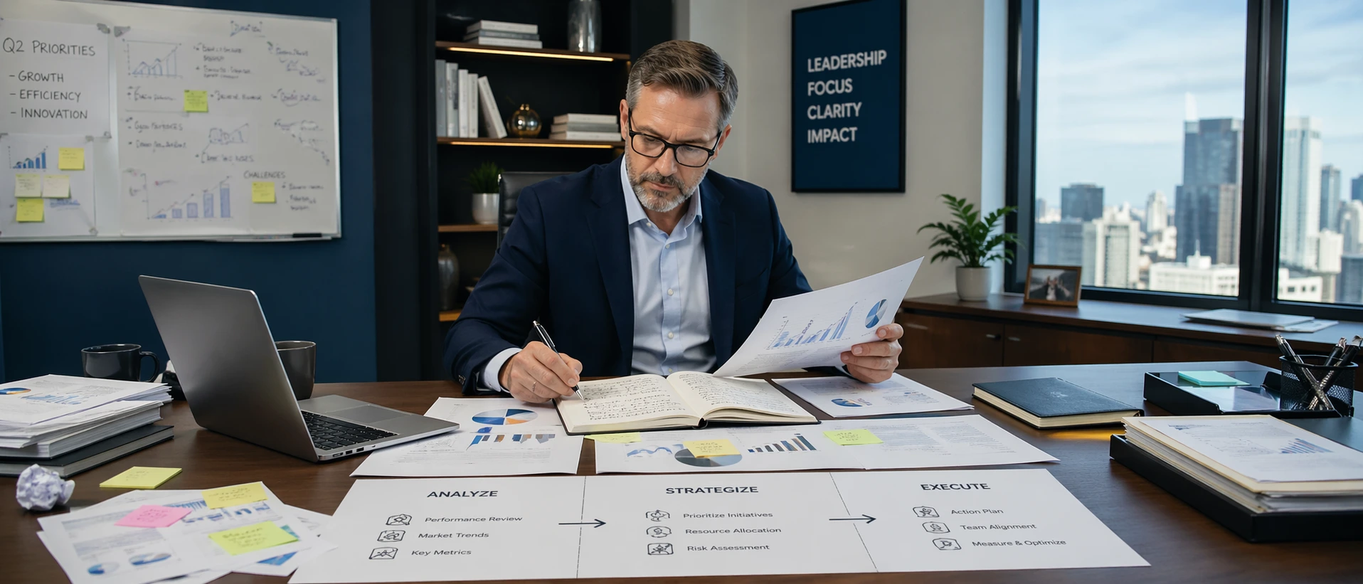 Focused strategy session in office