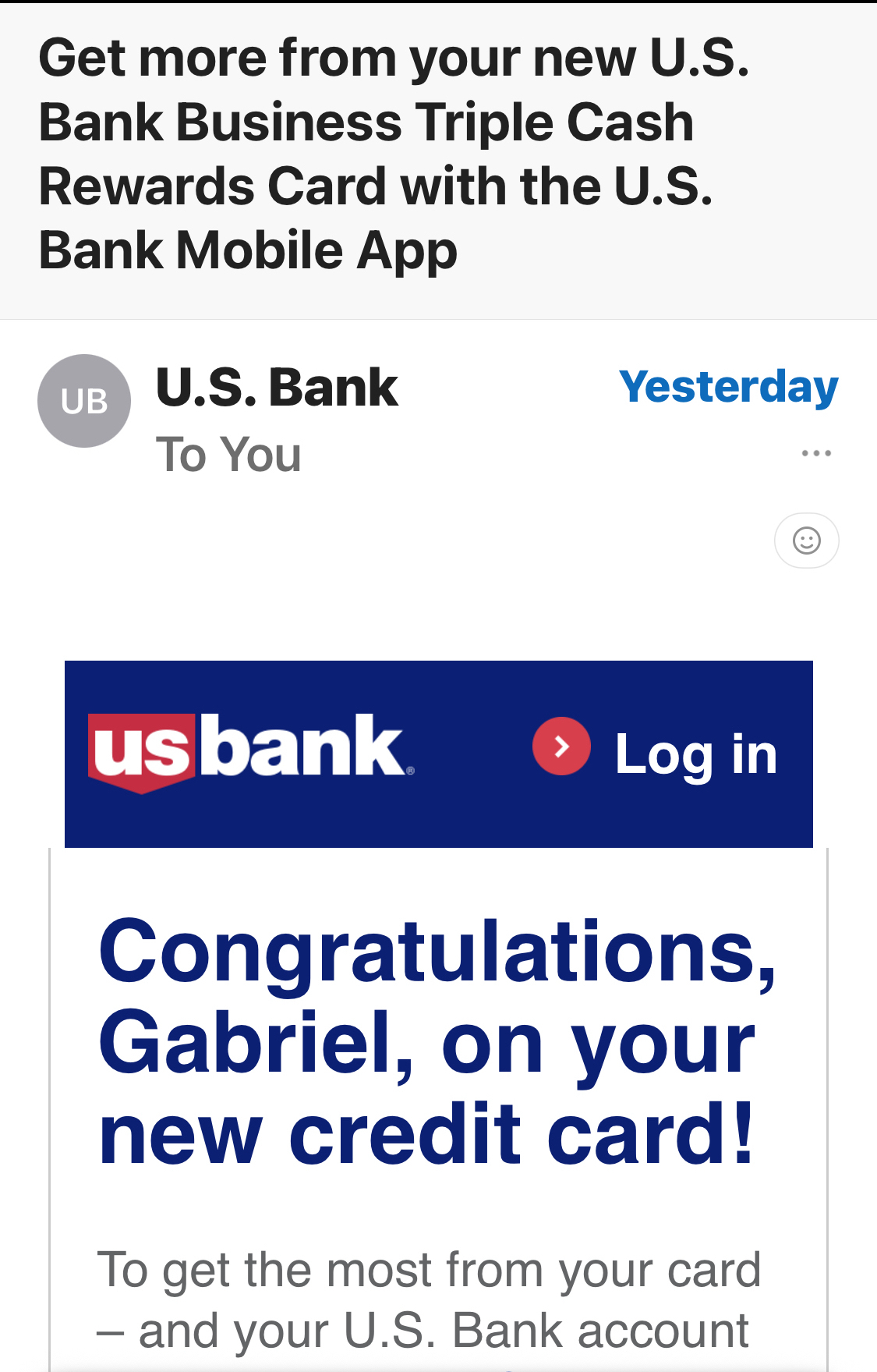 U.S. Bank Business approval for fifteen thousand dollars