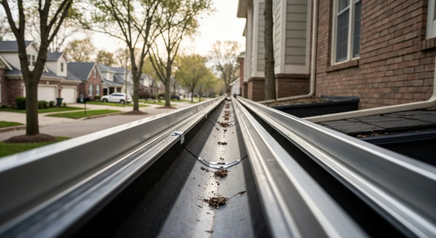 Gutter guard installation protecting gutters from leaves
