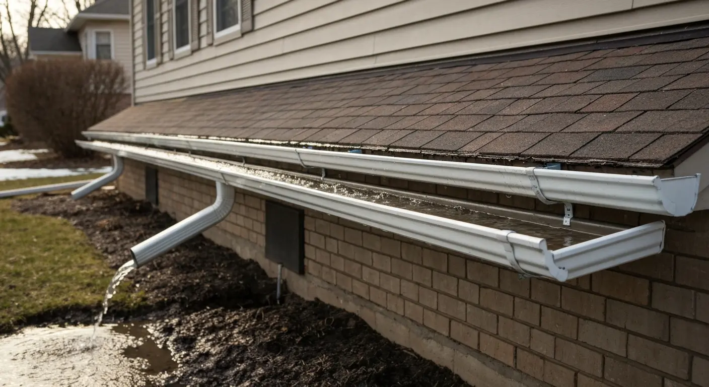 Seamless gutter installation protecting home foundation