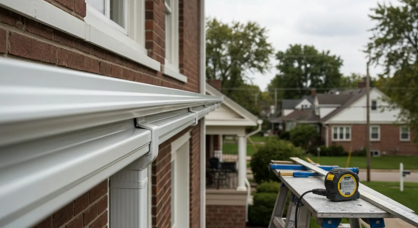 Seamless gutter installation on residential home