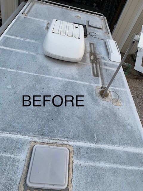 RV roof before repair project two