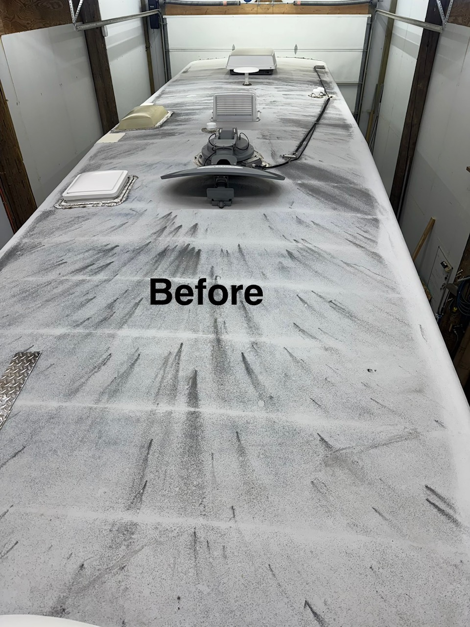 RV roof before repair project nine